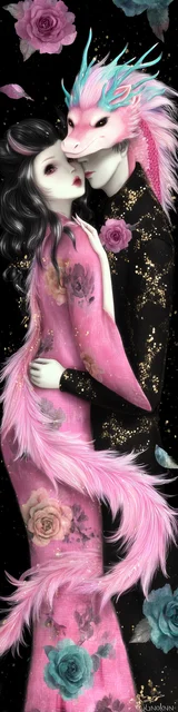 Free dragon bookmark featuring people hugging in dragon costumes